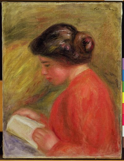 Girl in Red Reading by Pierre Auguste Renoir